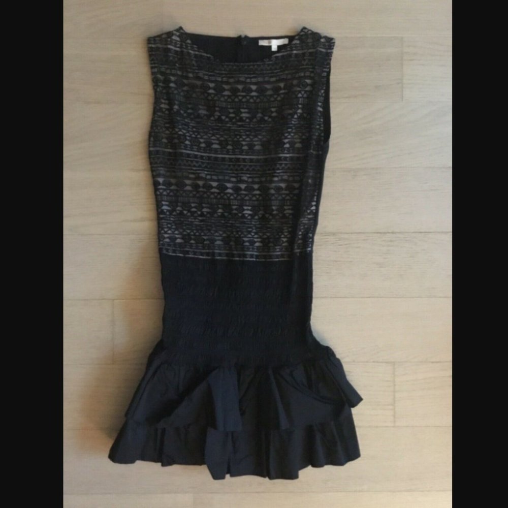 Maje Smocked Flounce Dress 36 XS S